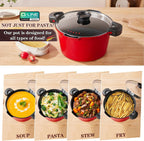 5qt Pasta Pot with Strainer Lid, Cast Aluminum Stockpot Multipot, Nonstick Ceramic Coating make Cleanup easy with Tempered Glass Lid, Dishwasher Safe, Induction, Black (Red, 5 Quarts)