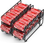 Soda Can Organizer Storage Rack, 2 Pack Stackable Beverage Soda Can Dispenser Organizer Holder for Refrigerator, Cabinet, Pantry (Black)