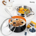 MICHELANGELO 2 Quart Saucepan with Steamer & Glass Lid - Nonstick Sauce Pan with Lid | Ceramic Steamer Pot, Induction Compatible, Oven Safe