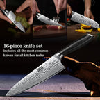 HOSHANHO 16-Piece Knife Set with Block, Ultra Sharp High Carbon Powder Steel Knife Block Set, Chef Knife Set Professional Kitchen Knives Set with Sharpener and Pakkawood Handle