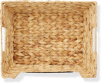 Casafield Set of 2 Water Hyacinth Pantry Baskets with Handles, Chalkboard Labels, and Marker - Natural, Wide Woven Storage Bin Organizers for Kitchen Shelves