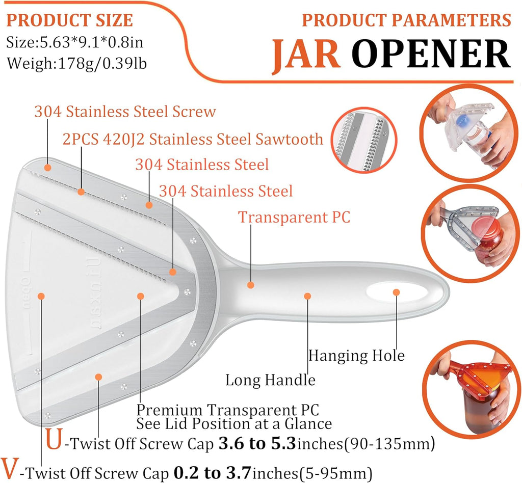 Jar Opener for Weak Hand & Seniors with Arthritis,Easy Twist Off Bottle Caps,Patent | Unique Kitchen Gadgets, Christmas Gifts for Elderly/Women/Men (Transparent)