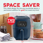 Dash Flip & Fry™ Digital 2-in-1 Grill + Air Fryer with 4 functions, 3 Qt Capacity, Air fryer & Indoor Grill for fries, wings, burgers and more - Navy