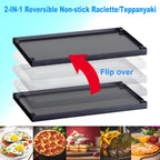 TAMARIT Raclette Party Grill Portable Indoor Electric Korean BBQ Grill 2 in 1 Raclette Table Grill with Nonstick Coating Grill Plate 4 Pizza Pans 8 Cheese Trays Upper & Lower Heater,PFAS-No