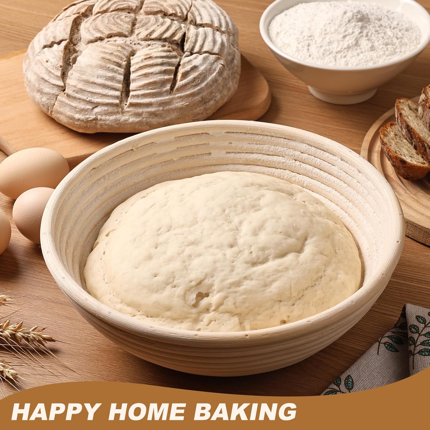 Banneton Bread Proofing Basket Set of 4PCS 9 Inch Round Sourdough Dough Proofing Bowls for Sour Dough Bread Baking Supplies, Proofing Basket or Home Sourdough Bakers Baking
