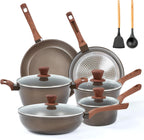 12Pcs Pots and Pans Set, Nonstick Cookware Sets, Non Stick Pots and Pan Set with Frying Pans, Saucepans, Steamer Silicone Shovel Spoon