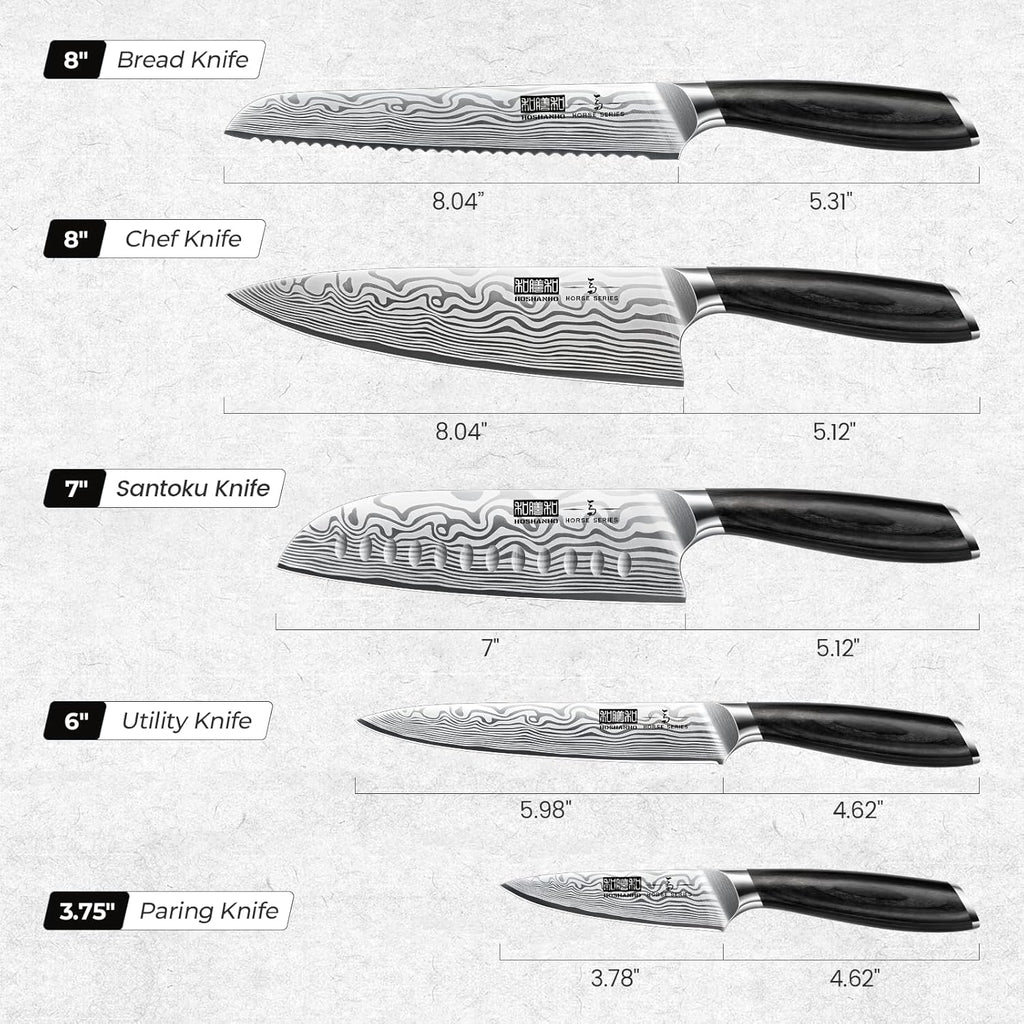 HOSHANHO 5 Pieces Knife Set, Professional Powder Steel Chef Knife Set, Ultra Sharp Japanese Kitchen Knives Set with Ergonomic Pakkawood Handle