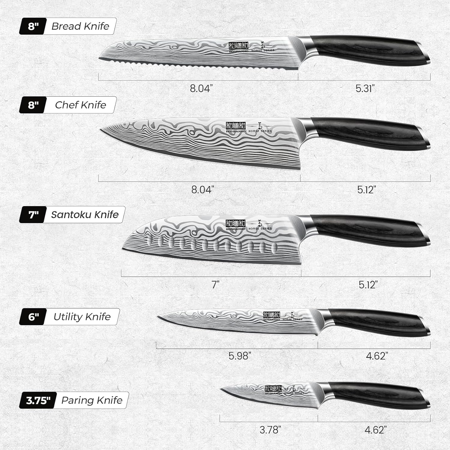 HOSHANHO 5 Pieces Knife Set, Professional Powder Steel Chef Knife Set, Ultra Sharp Japanese Kitchen Knives Set with Ergonomic Pakkawood Handle