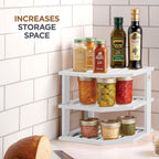 Cabinet Organizer Shelf - Bamboo Corner Rack for Kitchen Counter, Cabinet Space Saver for Plates, Dishes, Bowls, Bread Pantry, Bathroom Storage or Countertop Stand, White