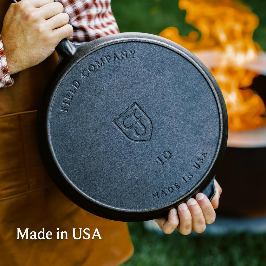 Field Company 11-Inch Cast Iron Skillet – No.10, Lightweight & Smooth, Nonstick, Preseasoned with Organic Oil – Made in USA, Non-Toxic – Great for Roast Chicken, Family Dinners, Vintage Design