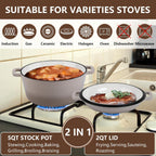 E-far 5 Quart Enameled Cast Iron Dutch Oven, 2 in 1 Dutch Oven Pot with Skillet Lid and Silicone Bread Sling, Ideal for Bread Baking, Cooking, Stewing, Frying, Induction & Oven Safe - Khaki