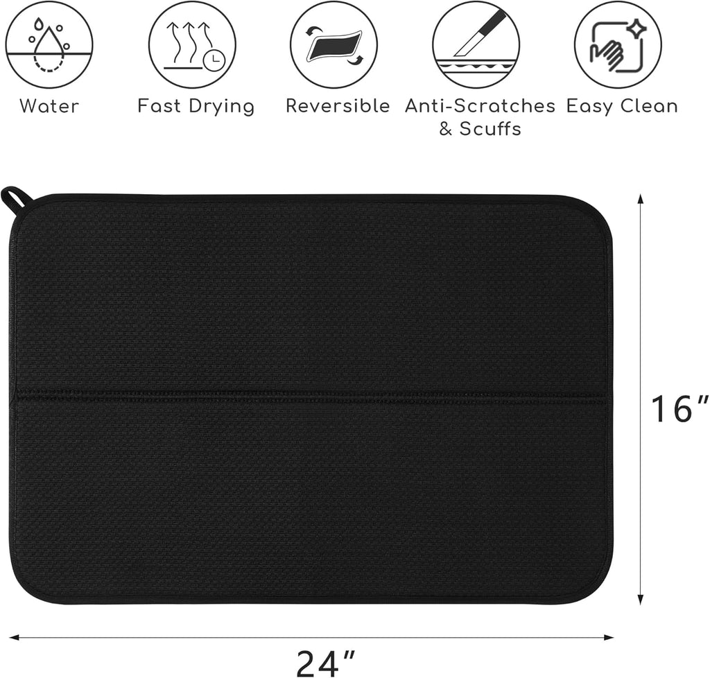2 Pack Dish Drying Mat for Kitchen Counter, Absorbent Microfiber Dishes Drainer Mats Large Size Dish Drying Pad for Countertop, Rack, Sink,16 x24 inches