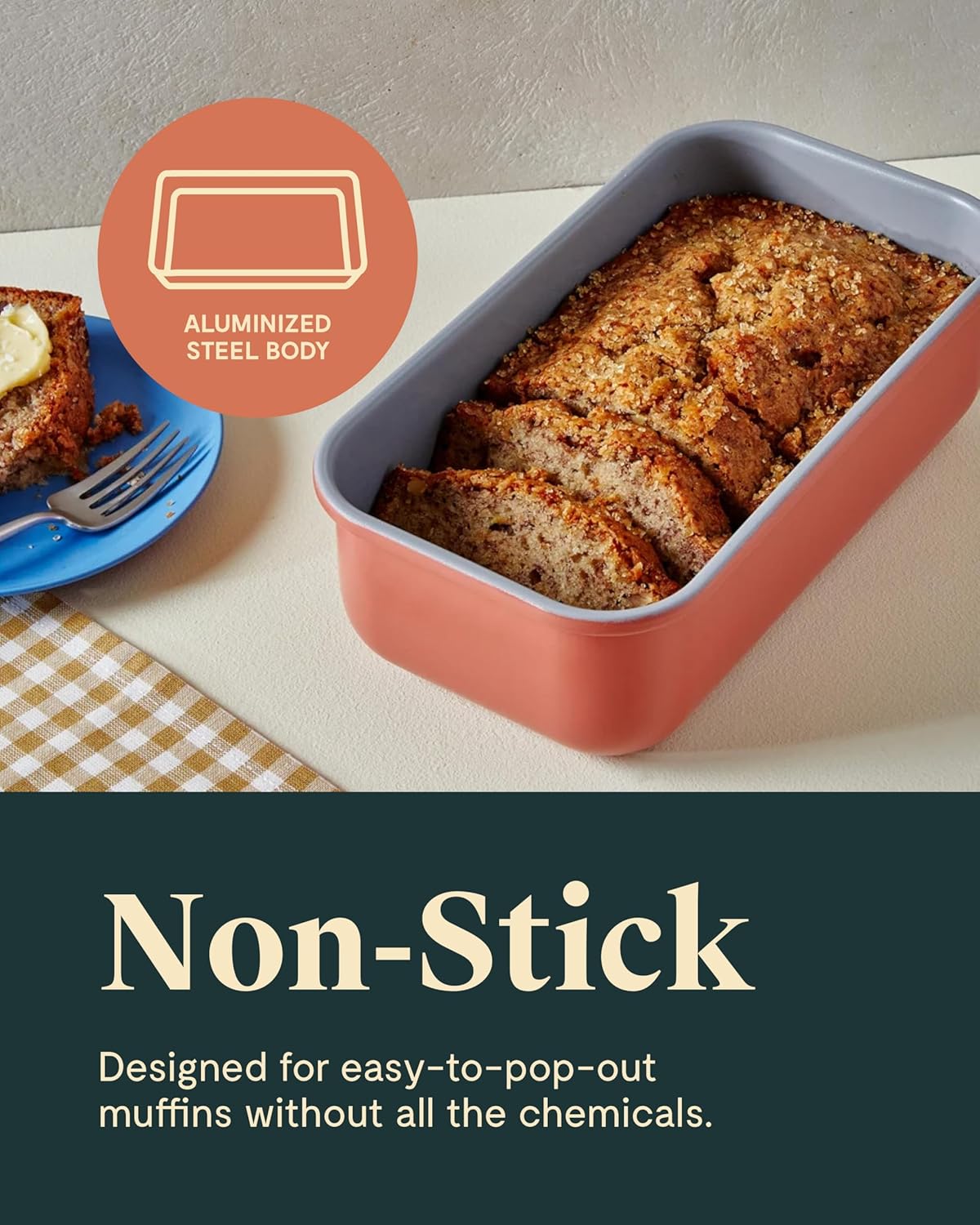 Caraway Non-Stick Ceramic 1 lb Loaf Pan Duo - Naturally Slick Ceramic Coating - Non-Toxic, PTFE & PFOA Free - Perfect for Pound Cakes, Breads, & More - Cream