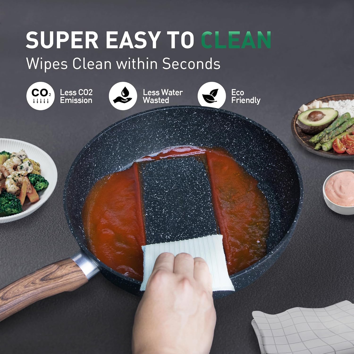 Kitchen Academy Pots and Pans Set Non Stick - 12 Piece Induction Kitchen Cookware Sets, Blue Granite Nonstick Cooking Pans Set