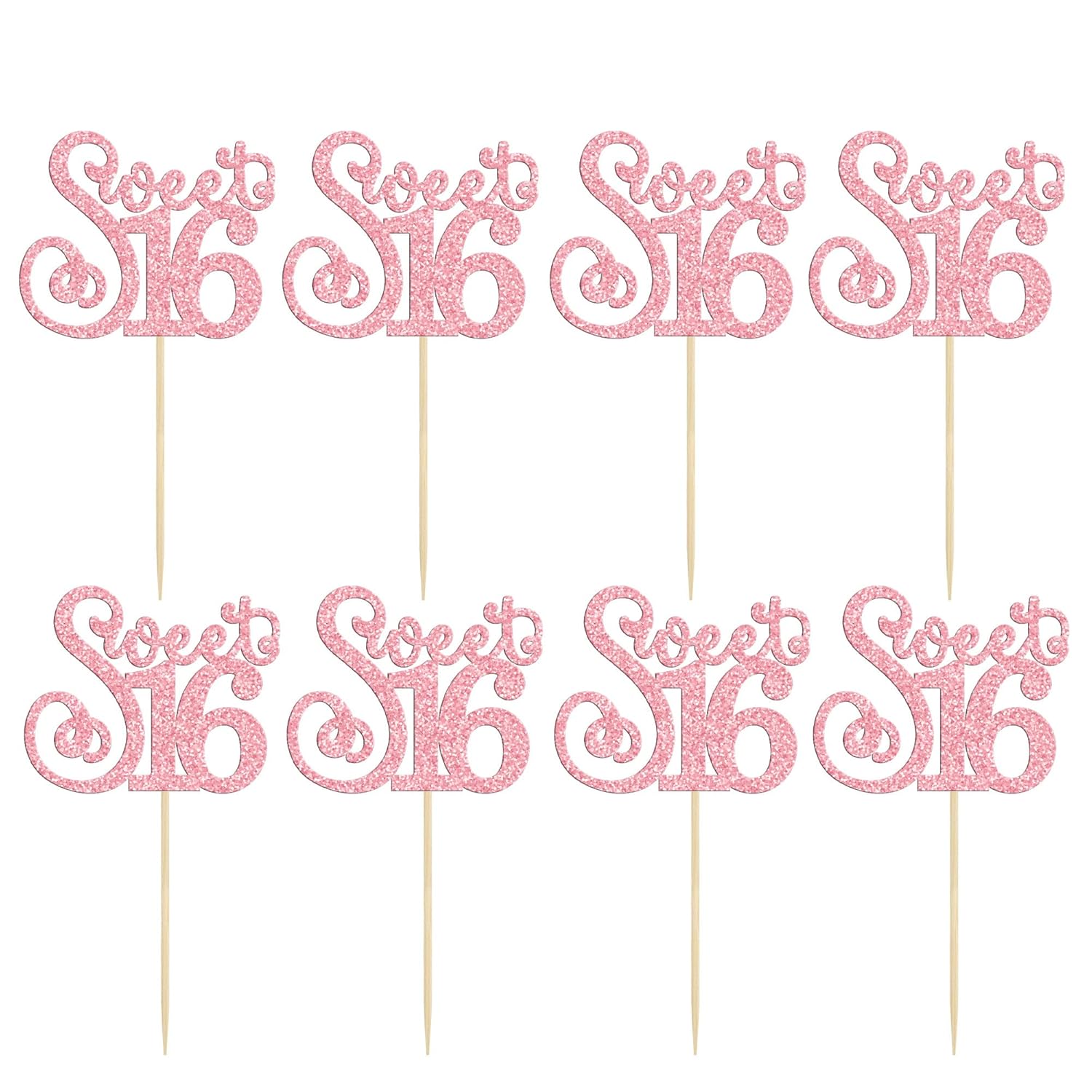 Gyufise 24 Pack Happy Sweet 16 Cupcake Toppers Glitter Sixteen 16th Birthday Cupcake Picks Cheers to 16 Years Old Cupcake Decorations for 16th Birthday Anniversary Party Cake Decorations Supplies Pink