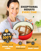 Dutch Oven for Bread Baking - incl. Sourdough Bread-Baking Supplies like Banneton Bread-Proofing Basket - 5QT Enameled Cast Iron Bread-Oven with Lid, Bread-Pan Sour Dough Starter Kit