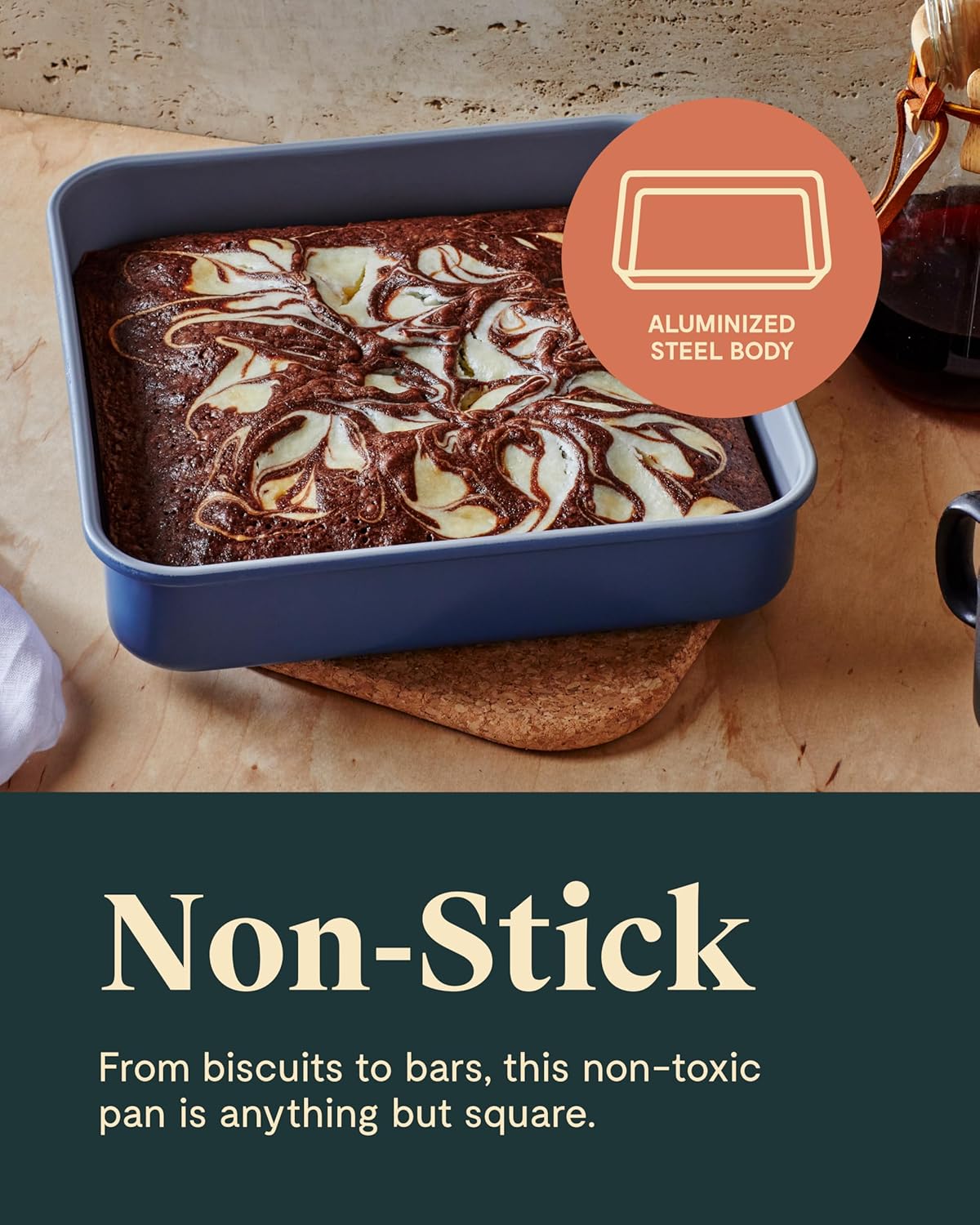 Caraway 9” Square Pan Duo - Non-Stick Ceramic Coating - Free From Forever Chemicals - Cake Pan Perfect for Brownies, Lemon Bars, & More - Black