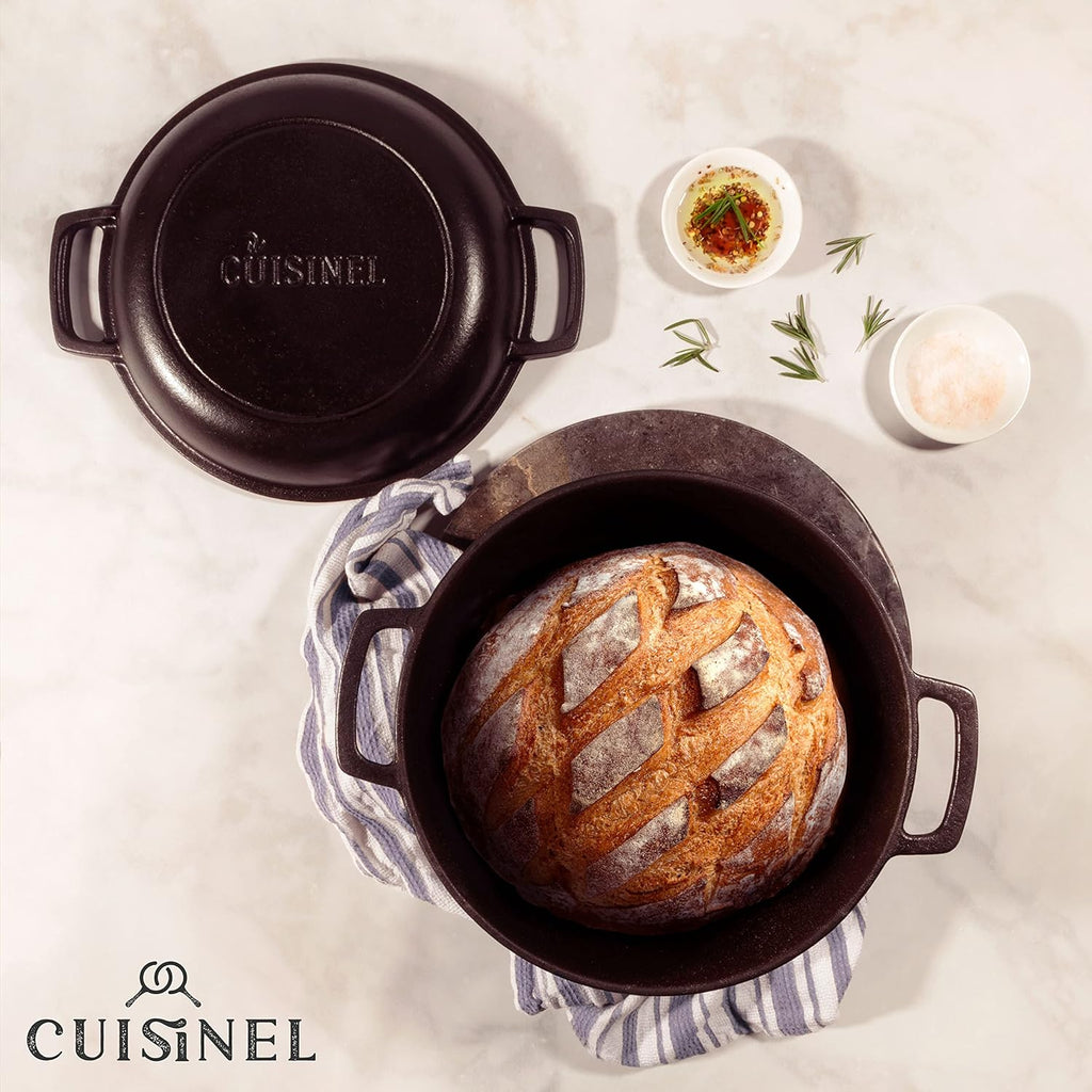 Cast Iron Double Dutch Oven - Pre-Seasoned 5-Quart Set – 2-in-1 Multi-Cooker: 5-Qt Deep Pot + 10" Skillet - Frying Pan Converts to Lid of Combo Dutch Oven – Grill, Stove Top, BBQ and Induction Use