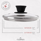 Glass Lid with Steam Vent Hole - 6"-Inch/15.24cm - Compatible with Lodge Cast Iron Skillet Pan - Fully Assembled Universal Replacement Cover - Tempered and Oven Safe - Reinforced Stainless Steel Rim