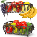 Simple Houseware 2-Tier Countertop Oblate Fruit Basket Holder, Bronze