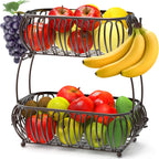 Simple Houseware 2-Tier Countertop Oblate Fruit Basket Holder, Bronze