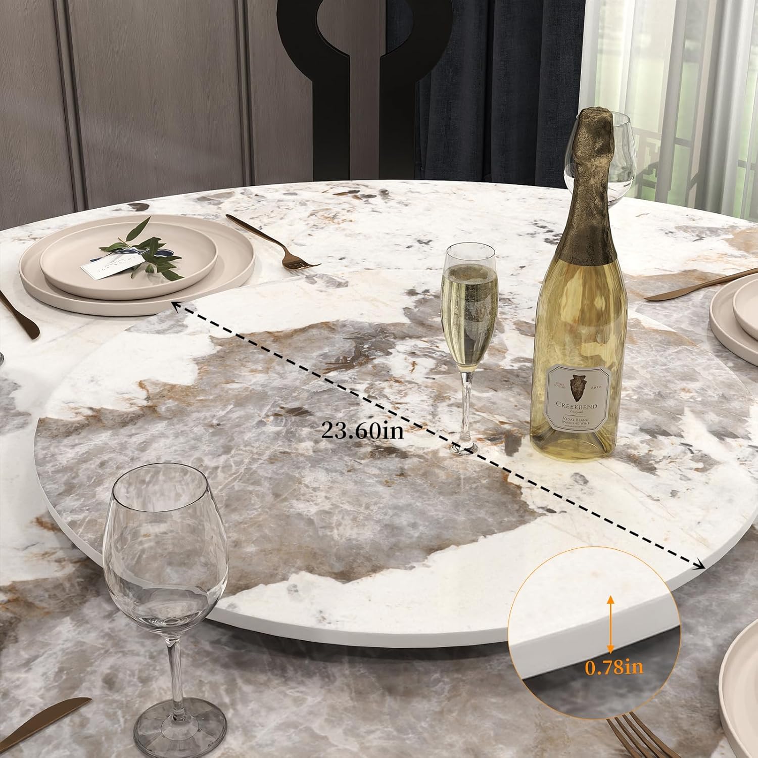 23.6" Lazy Susan for Table Top Sintered Stone Rotating Serving Tray for Dining Table, Kitchen Lazy Susan Organizer Spinning Rotating Food Server Party Centerpieces