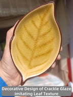 Ceramic Spoon Rest for Stove Top, Ice Cracks Leaf Cute Spoon Rest for Kitchen Counter, Cooking Spoon Holder for Kitchen Counter, Utensil Rest Spatula Rest Ladle Holder Tong Rest, 1 PC (A, Fall yellow)