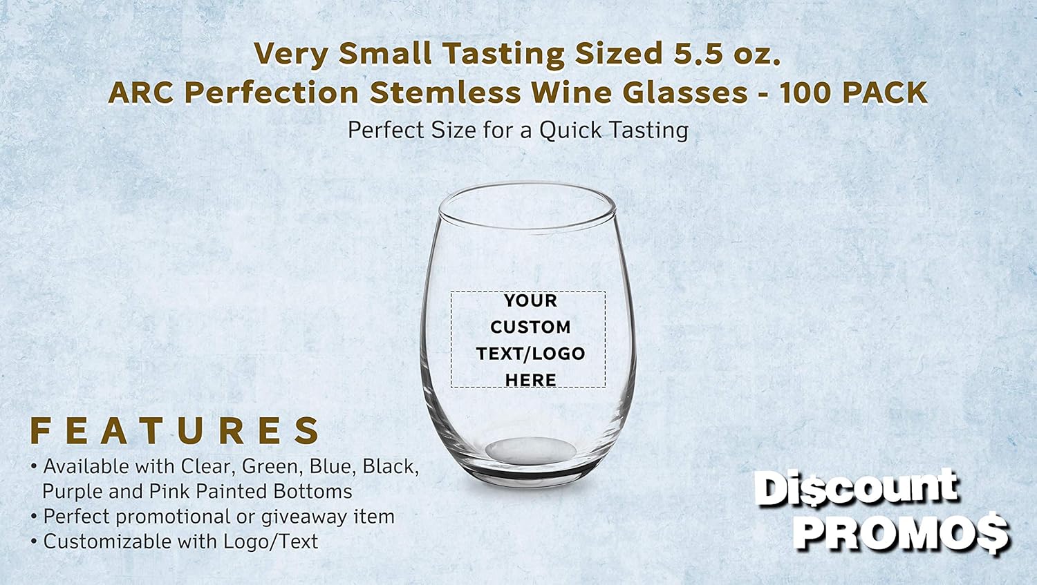 Custom Stemless Wine Glasses by ARC 5.5 oz. Set of 100, Personalized Bulk Pack - Perfect for Hotel, Bar, Restaurant or Lounge - Black