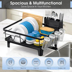 Dish Drainers for Kitchen Counter - Large Capacity Dish Drying Rack with Drainboard, Rustproof & Sturdy Design, Black Dish Rack Perfect for Plates, Cups & Kitchen Countertop Organization