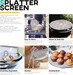 Homestia Splatter Screen for Kitchen, 304 Stainless Steel Fine Mesh Splatter Screen for Frying Pan, 10” Grease Splatter Guard with Fold Flat Knob