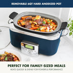 GreenPan Elite 8-in-1 Programmable 6QT Electric Slow Cooker,Dishwasher Safe Lid & Removable Crock, PFAS-Free Healthy Ceramic Nonstick Multi-Cooker,Sear, Sauté,Brown,Steam Basket,Roast, Oxford Blue
