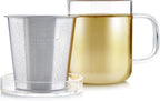 Teabloom Premium Borosilicate Glass Mug with Stainless Steel Loose Leaf Tea Infuser and Lid/Dish - 8 Ounces (240 mL)