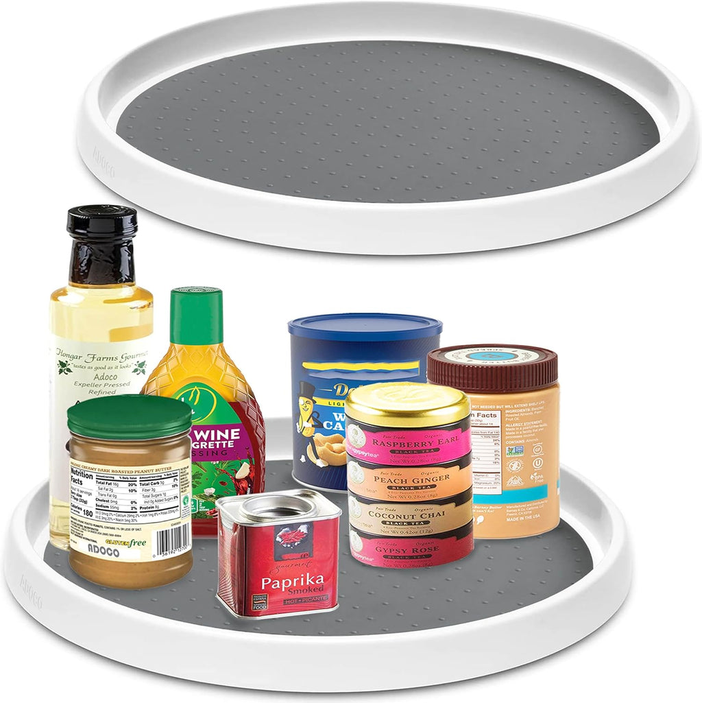 Set of 2, 12 Inch Non-Skid Lazy Susan Organizer, Pantry Lazy Susan Turntable for Cabinet, Kitchen Cabinet Organizer, Pantry Organization and Storage -White/Gray