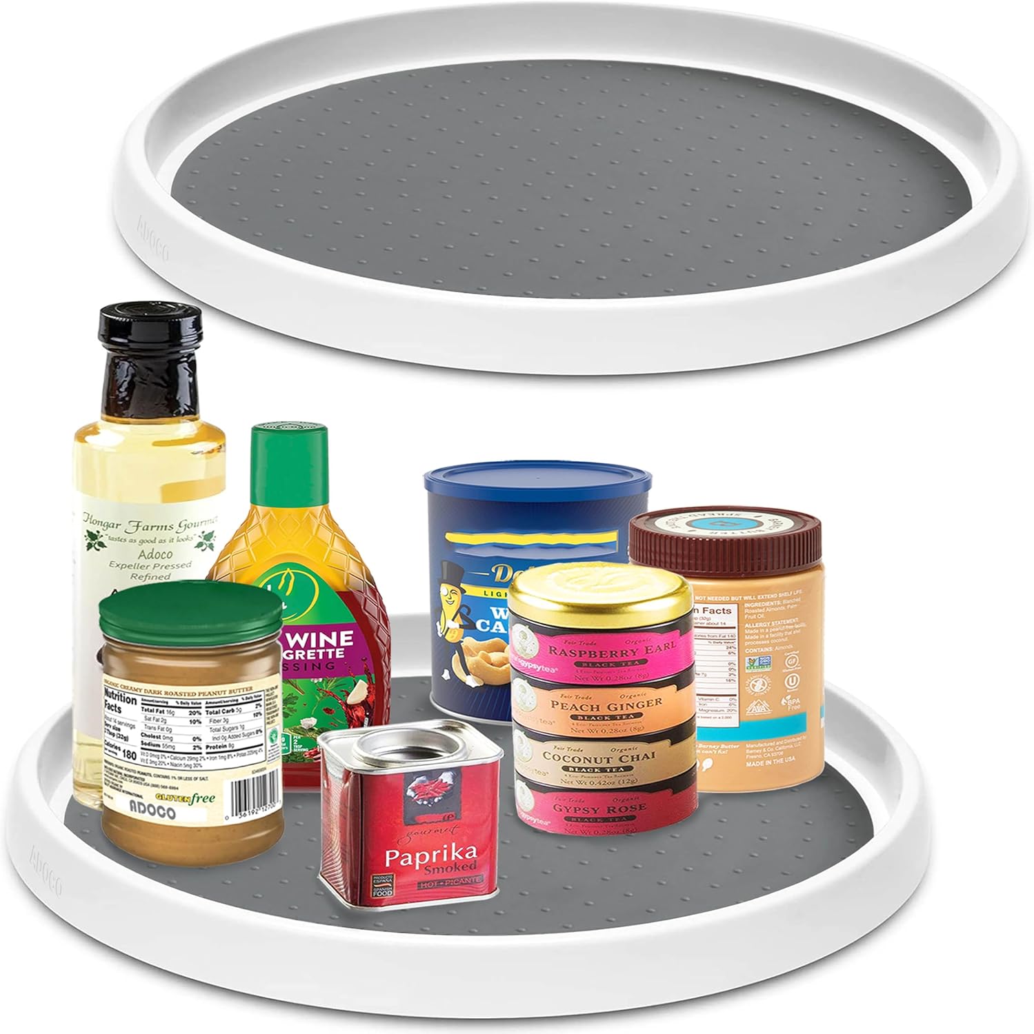 Set of 2, 12 Inch Non-Skid Lazy Susan Organizer, Pantry Lazy Susan Turntable for Cabinet, Kitchen Cabinet Organizer, Pantry Organization and Storage -White/Gray