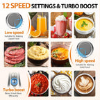 KOIOS Immersion Blender, 1000W Anti-scratch 3-in-1 Hand Blender, Upgraded 12 Speed Stainless Steel Blade Stick Blenders with Turbo Mode, Whisk and Milk Frother, Non-BPA