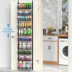 Over the Door Pantry Organizer, 10-Tier Over the Door Organizer with Adjustable Basket, Door Organization for Pantry Kitchen Storage Room Spice Rack, Black