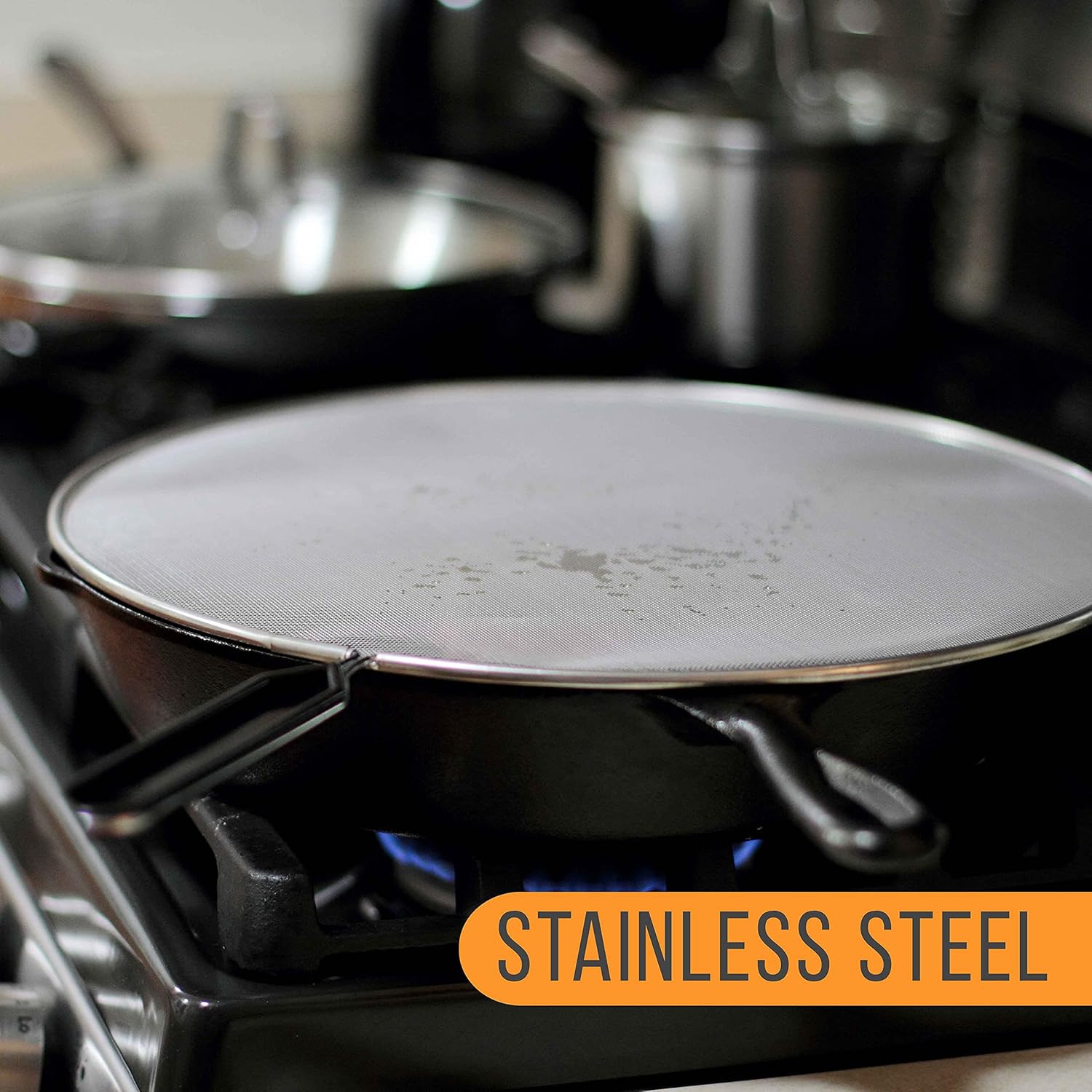 U.S. Kitchen Supply 4-Piece Stainless Steel Splatter Guard Set (13", 11.5", 10",8”) Fine Mesh Cover, Grease & Oil, Splatter Screen for Frying Pan, Cooking Pots, with Comfort Grip Handles