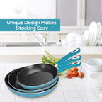Utopia Kitchen Nonstick Cookware 3 Piece Set, Non-Stick Frying Pans with Induction Bottom, 8, 9.5 & 11 Inches Frying Pans with Bakelite Handles, PFOA Free, Turquoise & Black
