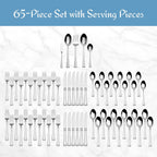 Mikasa Harmony 65-Piece Flatware Set for 12, 18/10 Stainless Steel Silverware with Forks, Knives, Spoons, and Serving Utensils, Elegant Design