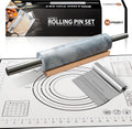 Professional Marble Rolling Pin for Dough - Solid Precise Pizza Dough Roller Marble Rolling Pin for Baking including Silicone Baking Mat, Steel Dough Scraper, Wooden Cradle - Gift for Bakers