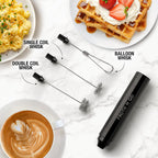 Zulay Froth N Go Milk Frother Rechargeable - 3-in-1 Frother Wand With Case & USB-C Charger - Comes With 3 Whisk Attachments for Latte, Cappuccino, Matcha, Protein Shakes - Black
