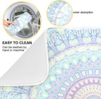 Mandala Bohemian Dish Drying Mat for Kitchen Counter Boho Ethnic Absorbent Microfiber Drying Pad, Large 18x24 in, Reversible Drainer Mats