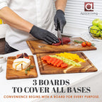 Chorus Wood Cutting Board Set with Juice Groove (3 Pieces) - Acacia Wood Kitchen Cutting Boards, Chopping Board for Meat (Butcher Block), Vegetables, Cheese - 100% Natural Hardwood