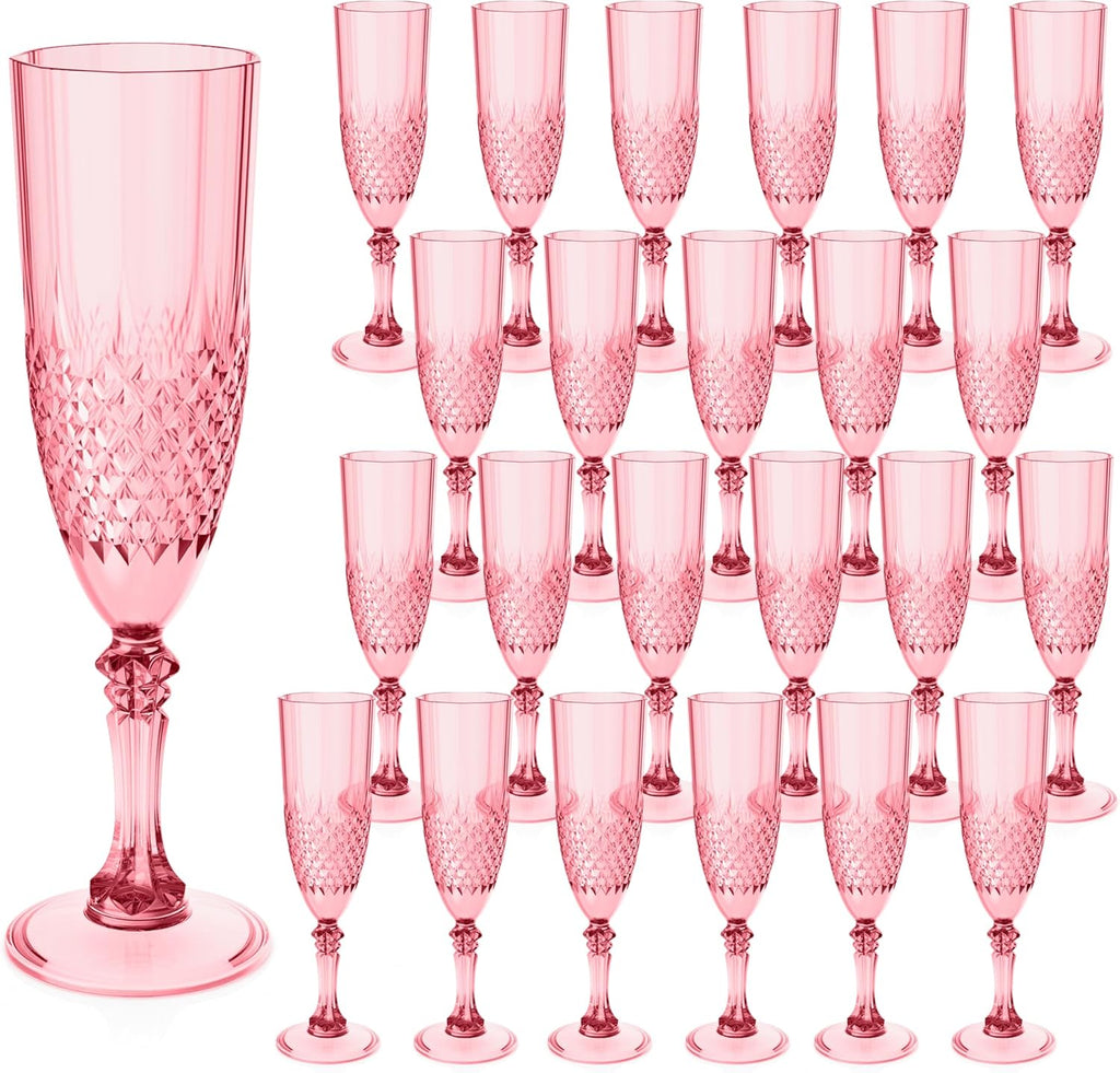 Plastic Champagne Flutes, 24PCS Red Plastic Wine Glasses Goblets Reusable Champagne Flute for Weddings, Bachelor Parties, Toasting, and Events(24,Red)
