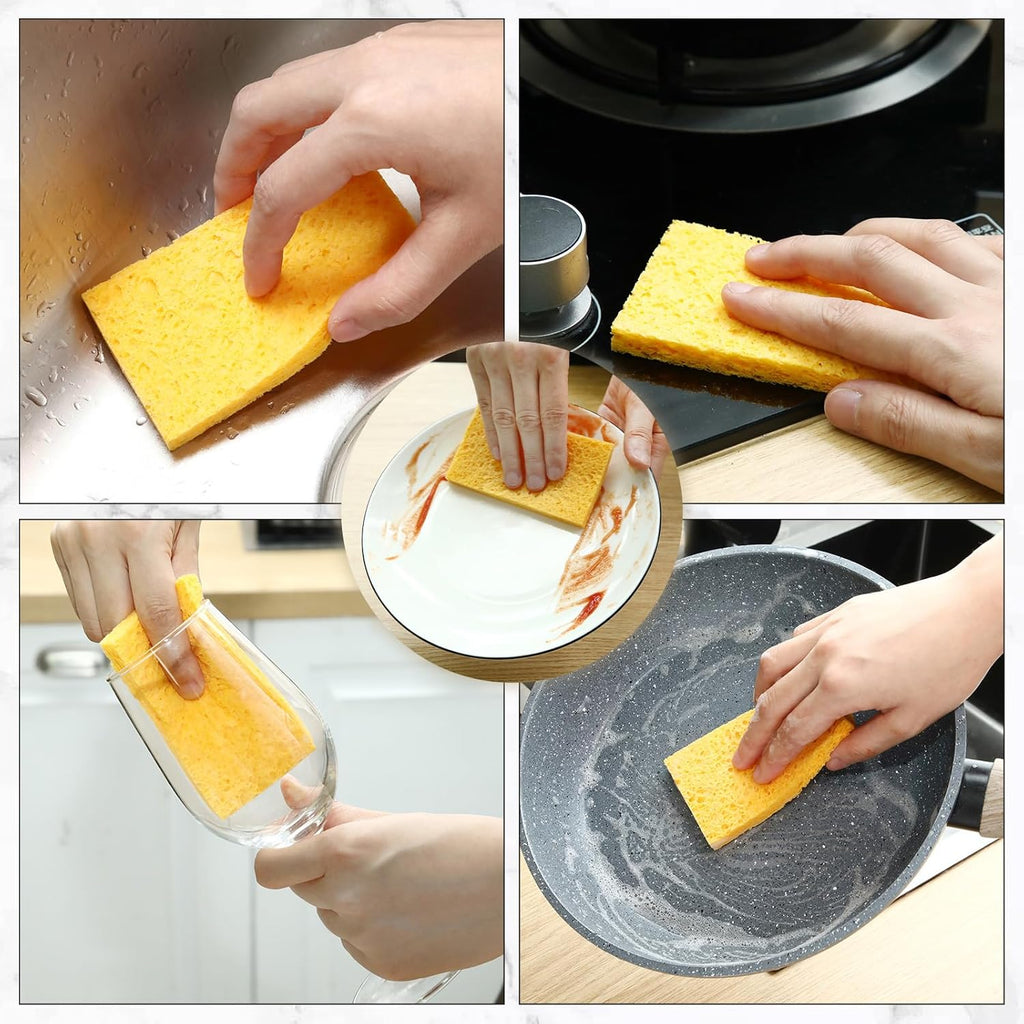 Zhengmy 100 Pieces Kitchen Sponge Bulk Natural Sponges for Dishes Compressed Wood Pulp Sponges Cleaning Sponge Without Scratching for Kitchen Bathroom, 3.9 x 2.4 x 0.12 Inch (Yellow)