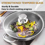 Glass Lid for 11 Inch Stainless Steel Cast Iron Skillets Frying Pans, 28cm Tempered Lids for Dutch Ovens, 11 In Pan Cover with Stainless Steel Rim for Stock Pots, Dishwasher Safe