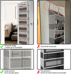over the door organizer, Solid Bamboo Board (Not Plastic!) 6-Tier Heavy Duty 75LB, 12 Side Pockets, 3 Reinforced Hooks & Anti-Slip Pads, Waterproof & Washable, No Sagging, No Door Damage,Grey