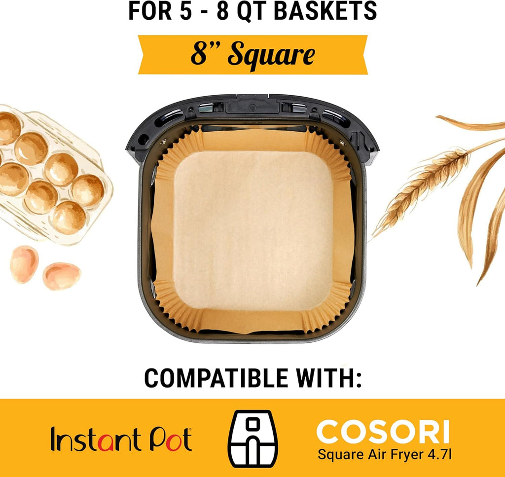 250 pcs Air Fryer Liners, Disposable Airfryer Paper Liners – Non-Stick and Oil Proof for Easy Cleanup, Great for Oven, Pans & Baking – 8” Square for 5-8 qt Basket by Baker's Signature