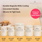 Kitchen Canisters for Countertop – Set of 5 White Canister Sets for the Kitchen Counter - Sugar and Flour Airtight Containers - Rustic Farmhouse Storage