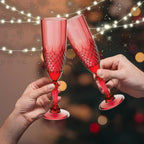 Plastic Champagne Flutes, 24PCS Dark Red Plastic Wine Glasses Goblets Reusable Champagne Flute for Weddings, Christmas, Bachelor Parties, Toasting, and Events(24, Dark Red)